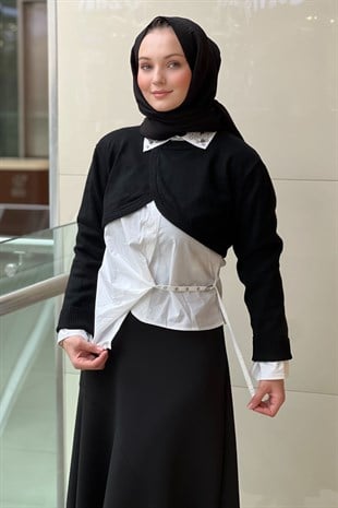 İpekyol Asimetrik Poplin Gömlek Üzeri Triko Kombin