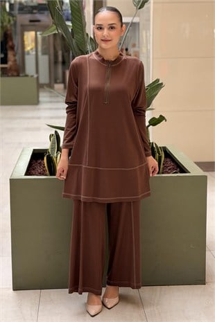 Heddy Sıfır Yaka Yarım Fermuarlı Tunik Pantolon Takım
