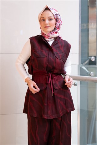 Ghisa Kamuflaj Desenli Bel Büzgülü Yelek Pantolon Takım