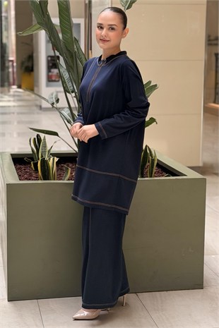 Heddy Sıfır Yaka Yarım Fermuarlı Tunik Pantolon Takım