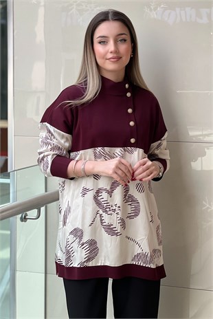 Ghisa Triko Saten Combinli Desenli Tunik