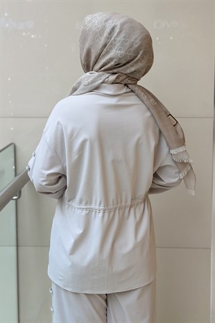 Ghisa Bağ Detaylı Önden Fermuarlı Bel Büzgülü Kap Pantolon Takım