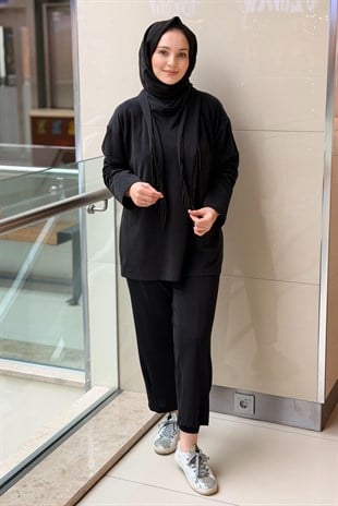 Ghisa Boncuklu Şal Yaka Tunik Pantolon Takım