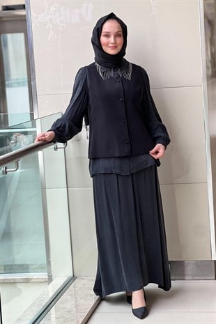Qül Exclusiev Gömleği Zincir Detaylı Yelekli Kupra 3lü Takım