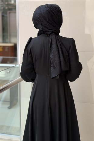 Matex Beli Taşlı Balon Kol Abiye Elbise