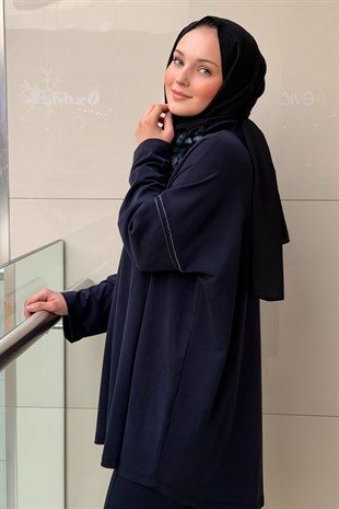 Ghisa Kabartma Çiçek Desenli Büzgü Yaka Tunik Pantolon Takım