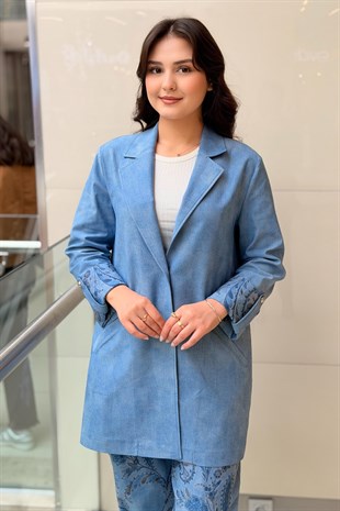 Tığ Triko Denim Kombinli Pantolonlu Takım