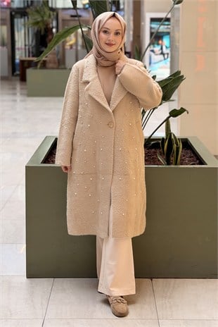 Fuat Gürşen Çakma İnci Ve Taş İşlemeli Ara Boy Angora Kaban