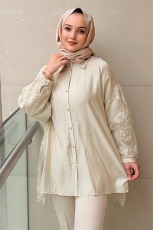 Ghisa Arkası Ve Kolları Dantel Gömlek