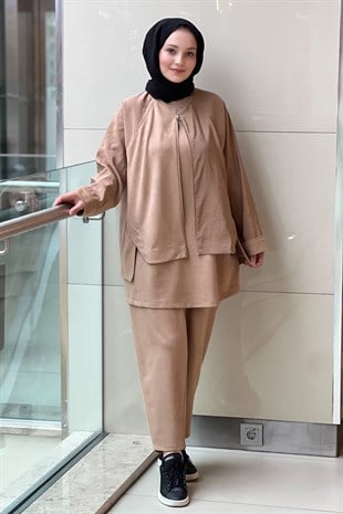 Ghisa Mix Kumaş Parça Desenli Tunik Pantolon Takım
