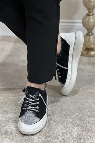 Majensia Önü Taşlı Ve Taş Bağlı Kot Sneaker Ayakkabı