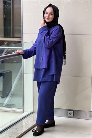 Ghisa Mix Kumaş Parça Desenli Tunik Pantolon Takım