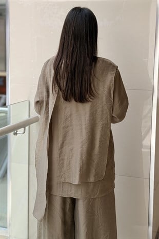 Ceremony Bluzunun Önü Parçalı Bol Paça Pantolonlu Nil Takım