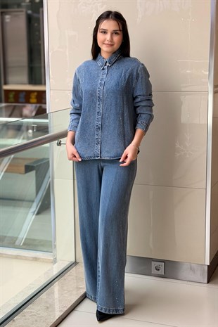 İpekyol Hotfix Baskılı Denim Gömlek