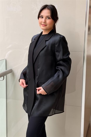 Kahma Kruvaze Yaka Organze Kombinli Blazer Ceket