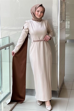 White Corner El İşi Taş İşlemeli Kaftan Abiye