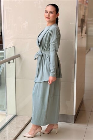 Nurcan Çetin Geniş Stoperli Yaka Ceket İçlik Etek 3lü Takım