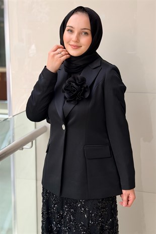Matex Kruvaze Yaka Ceket Pul İşlemeli Etekli Abiye Takım