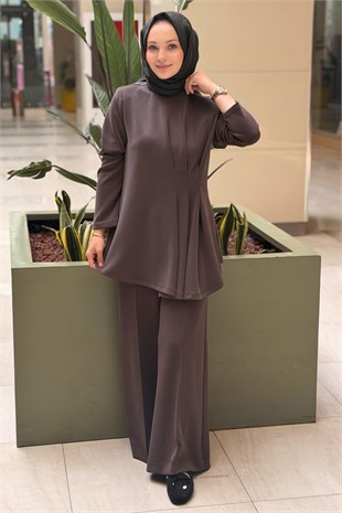 Nuss Asimetrik Pile Detaylı Tunik Pantolon Modal Takım
