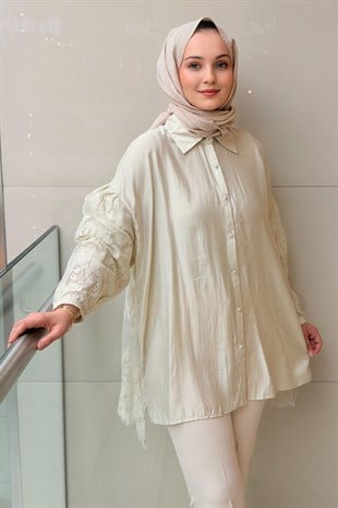 Ghisa Arkası Ve Kolları Dantel Gömlek