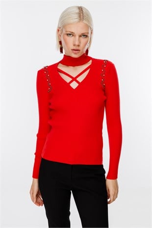 On Fashion Çapraz Dikiş Yaka Kazak