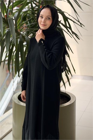 Missdalida Örgü Teknikli Düz Renk Uzun Triko Elbise