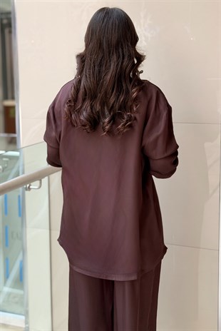 Ghisa Yaka Gold Düğmeli Asimetrik Kesim Tunik Pantolon Takım