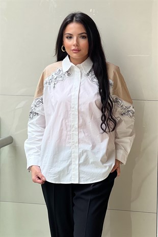 Twist Nakışlı Çift Renk Cotton Gömlek