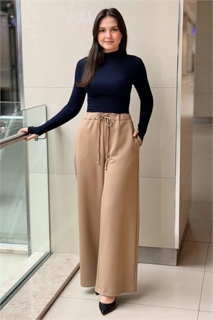Sentez Jessica Kapak Cepli Geniş Paça Pantolon