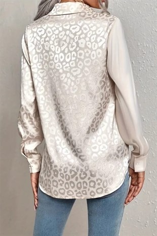 Mahal Casual Leopar Parçalı Saten Gömlek
