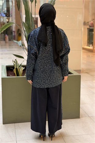 Ceremony Pullu Denim Ceket Bol Paça Pantolonlu Takım