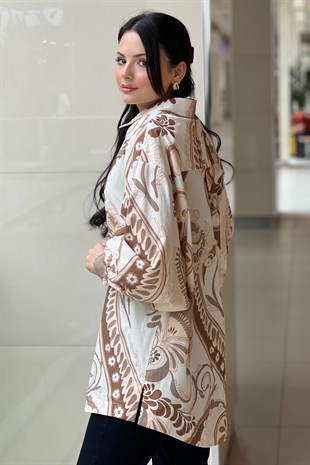 Ghisa Şal Desenli İnci Düğmeli Pamuk Gömlek