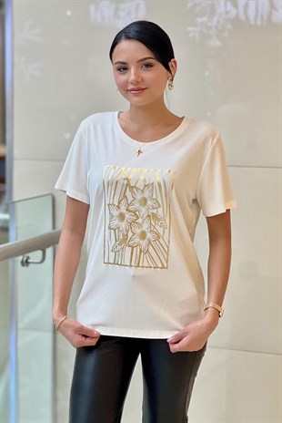 On Fashion Kısa Kol Çiçek Baskı desenli Bluz