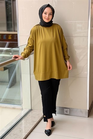 Tığ Triko İşlemeli Kol Oversize Tunik