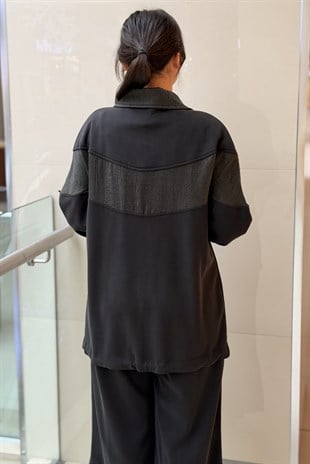 Nuss Sim Kumaş Kombinli Fermuar Detaylı Kap Pantolon Takım