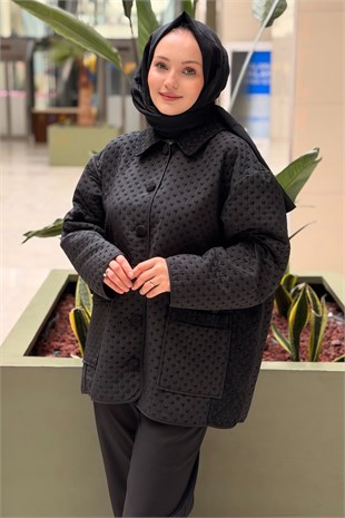Ghisa Kendinden Desenli Gömlek Yaka Önden Düğmeli Cepli Kap