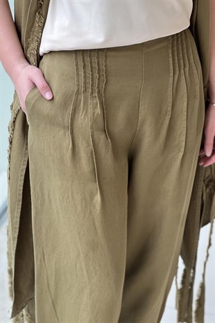 Kahma Nervür Detaylı Keten Pantolon