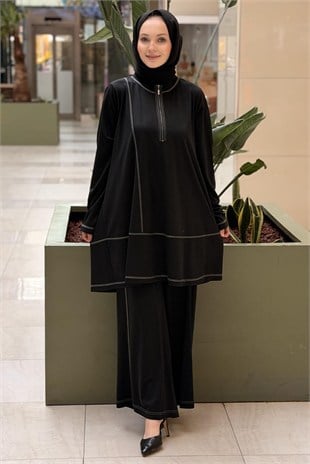 Heddy Sıfır Yaka Yarım Fermuarlı Tunik Pantolon Takım