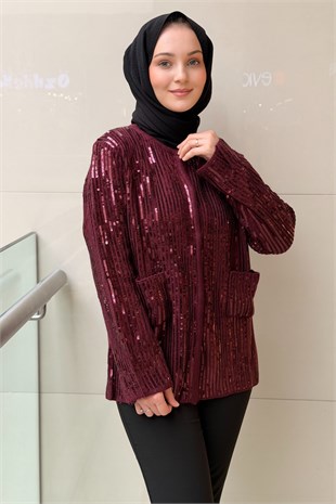 Ghisa Su Yolu Payetli Önden Çıtçıtlı Triko Ceket