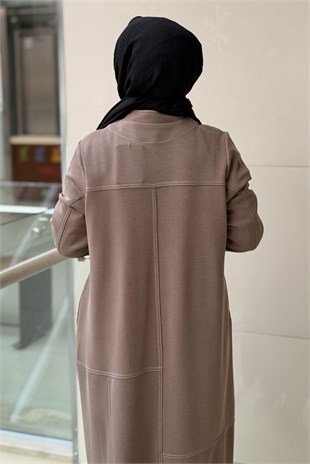 Nurcan Çetin Random Desen Spor Dikiş Önden Tam Boy Fermuarlı Ferace