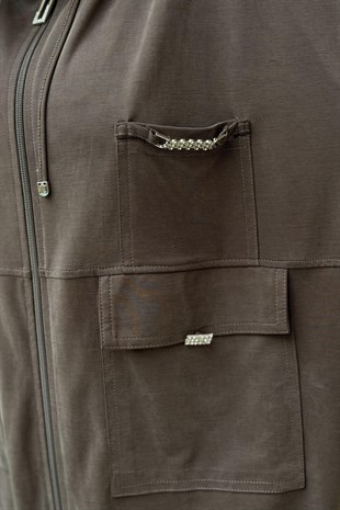 Tığ Triko Rahat Kesim Kapüşonlu Metal Taşlı Kap Pantolon Takım