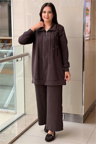 Fuat Gürşen Biye Detaylı taş Kristal İşlemeli Kap Pantolon Takım