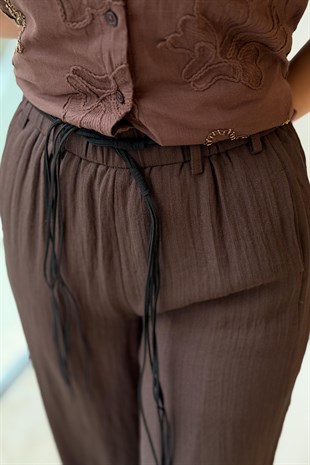 Twist Püsküllü Kemerli Wide Leg Pantolon