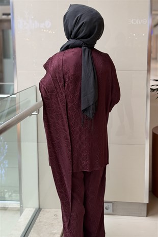 Ghisa Piton Desenli Şal Yaka Tunik Pantolon Takım