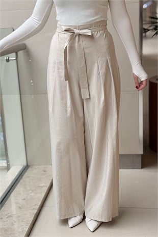 Ceremony Önü Pileli Beli Kuşaklı Dubai Pantolon