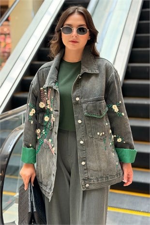 Ghisa Boncuk İşlemeli Kot Ceket
