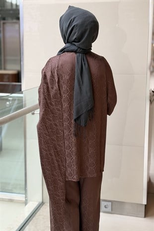 Ghisa Piton Desenli Şal Yaka Tunik Pantolon Takım