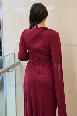 Fashion Nigth Yaka Ve Beli Taş Detaylı Abiye Elbise