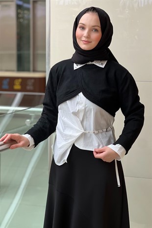 İpekyol Asimetrik Poplin Gömlek Üzeri Triko Kombin