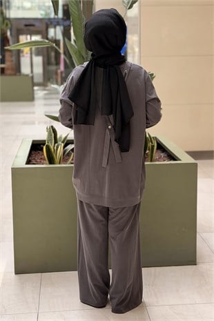 Ceremony Önü Kuşgözü Ve Bağcık Detaylı Pantolonlu Takım